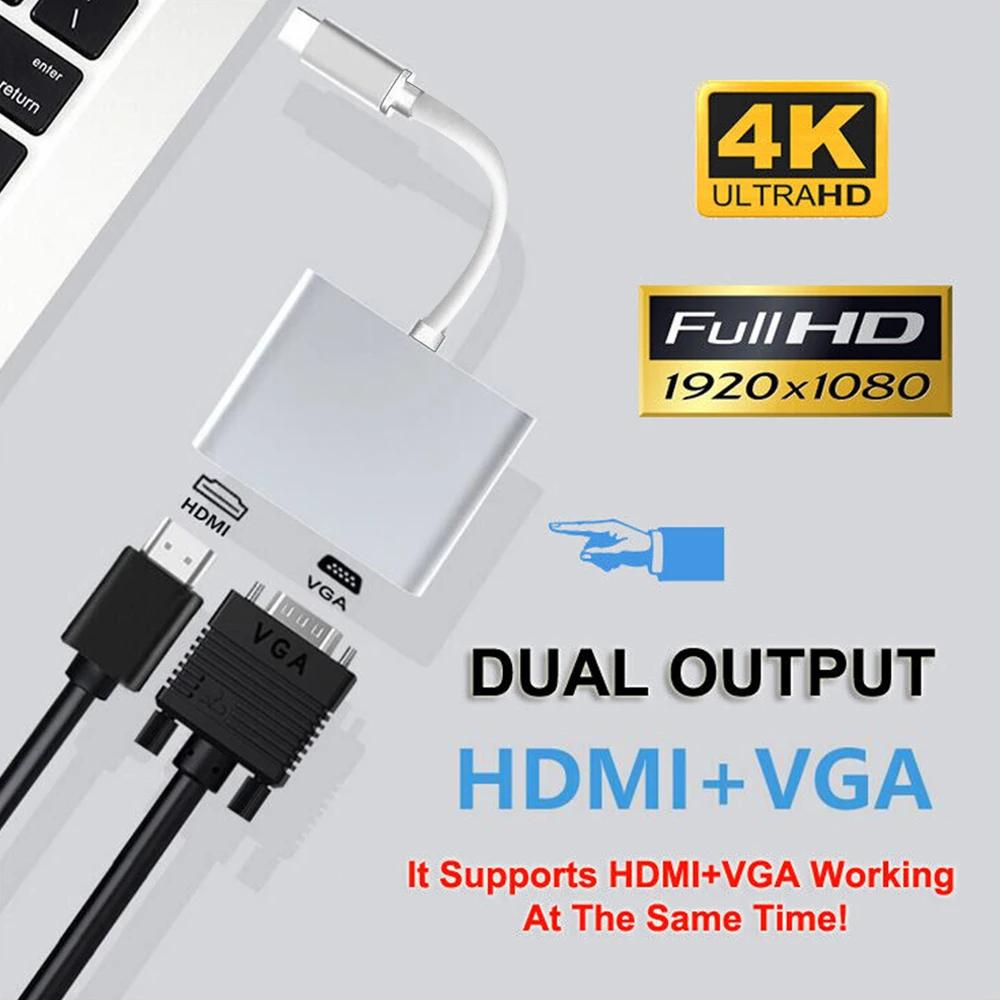   4K Ÿ C-HDMI ȣȯ USB C 3.0 VGA PD  Dock Huawei Xiaomi  Macbook Samsung S20 Dex